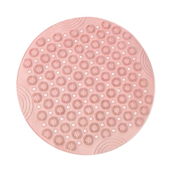 Non-Slip PVC Round Shower Massage Mat with Suction Cups - Pink