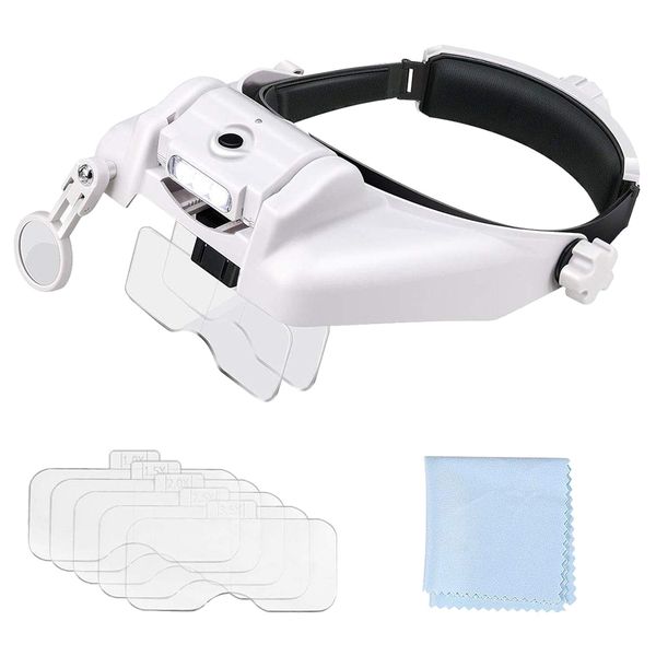 USB Headband Magnifier 3 LED Lights Reading Repair Magnifying Glass
