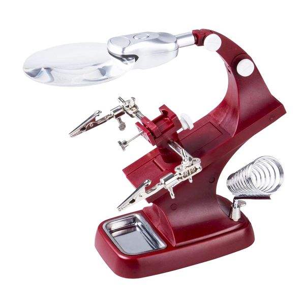 LED Light Helping Hands Magnifier Soldering Station - Red