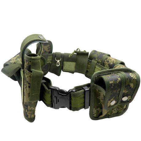 Tactical Military Belt Kit with 9 Detachable Pouches-Green Camo