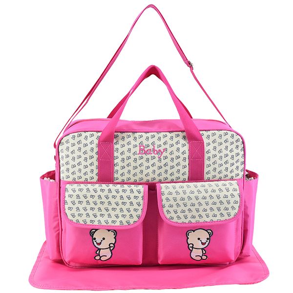 Large-Capacity Waterproof Baby Diaper Bag Set - Rose Red