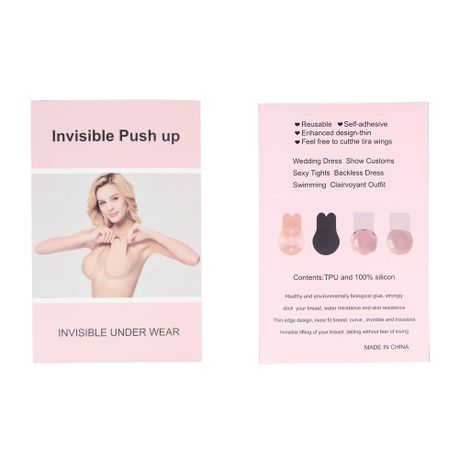 Sticky Bra Push Up, Invisible Backless Strapless Reusable, Adhesive Bunny  Ear, Nipple Cover and Breast Lift