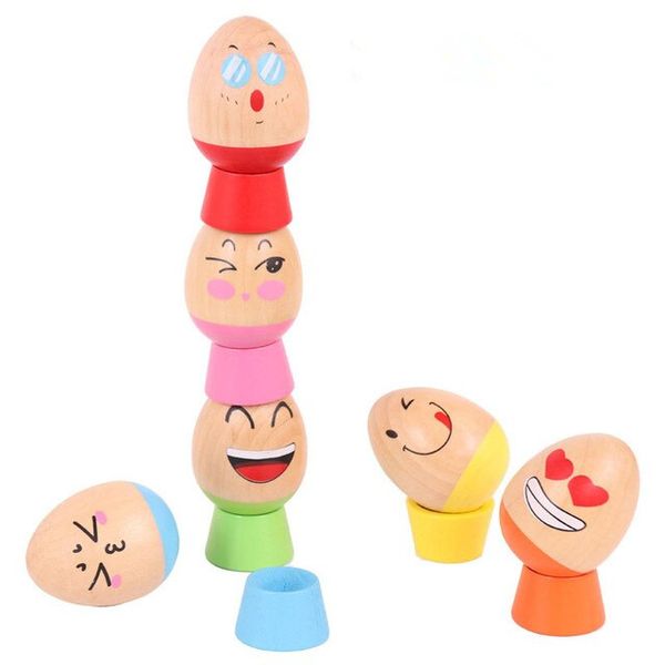 Kids Wooden Cute Eggs Stack Jenga Balancing Game Toy