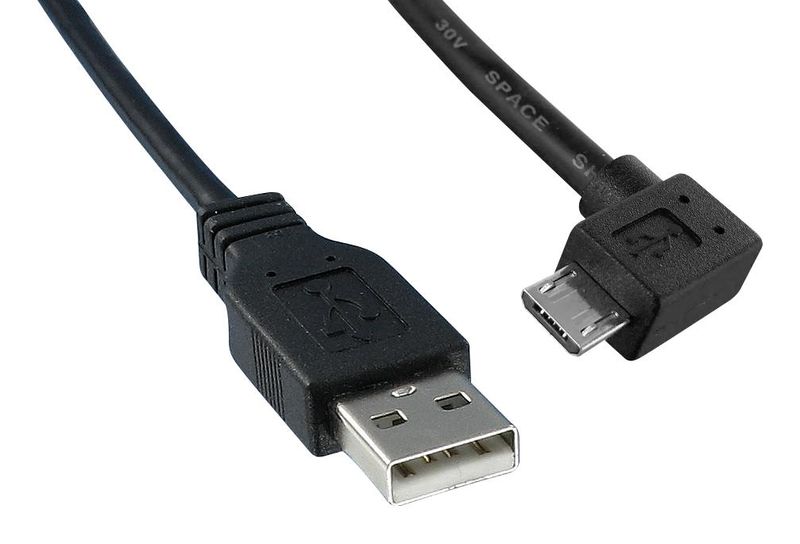 USB Cable, 3.05m, USB to 90 degree Micro USB , Black, 3021080-10, Qualtek
