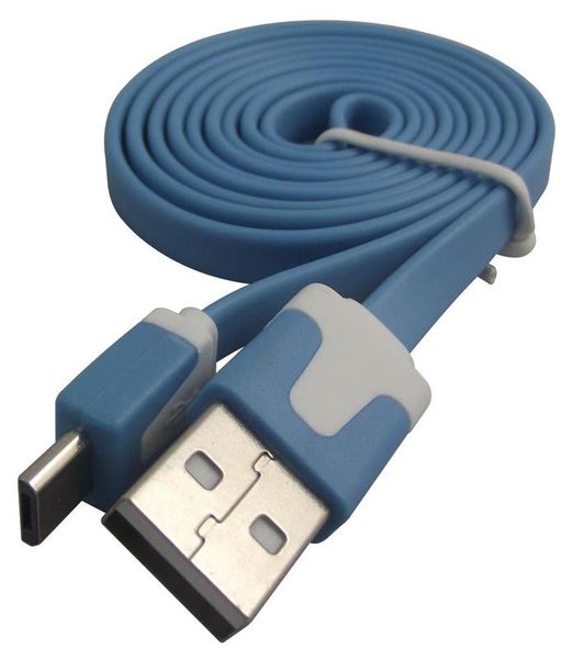 USB Flat Cable, USB to Micro USB, 1 m, Blue - VA-FC-1M-BLW
