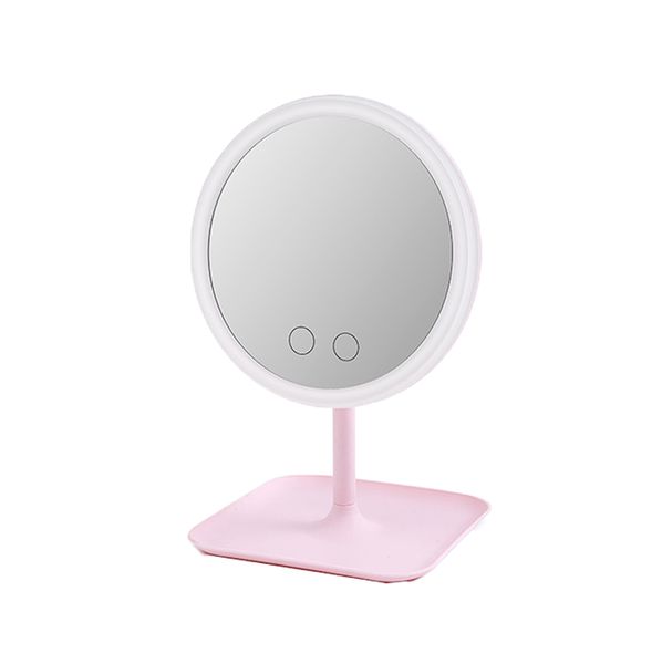 Rechargeable Rotation LED Light Makeup Mirror with Storage Stand - White