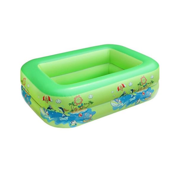 Kids Inflatable 2 Rings Rectangular Swimming Pool - Green
