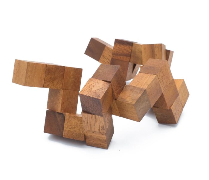 Snake Cube - Twisty 3D Wooden Puzzle Brainteaser, Quality Hardwood