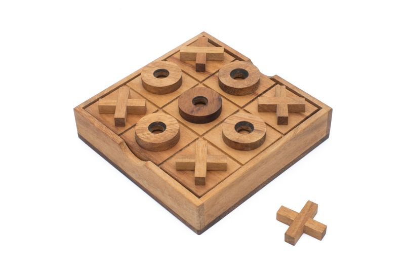 2D Tic Tac Toe (Noughts &amp; Crosses) Wooden Board Game for Adults &amp; Children