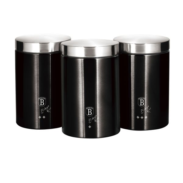 Berlinger Haus 3 Piece Stainless Steel Premium Canister Set - Black Silver