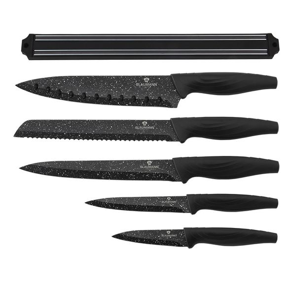 Blaumann 6 Piece Non-Stick Coating Knife Set with Magnetic Hanger - Black