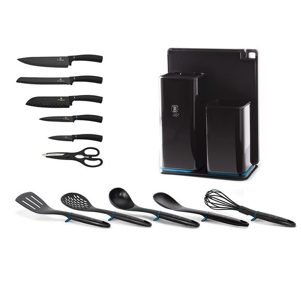Berlinger Haus 13 Piece Knife Set with Stand and Kitchen Tools - Aquamarine