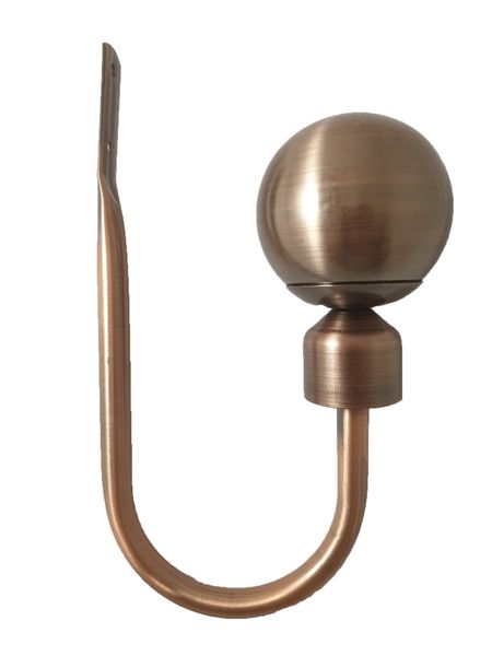 Matoc Designs Curved Tieback Hollow Arm with Ball Finial - Antique Copper