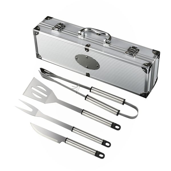Stainless Steel BBQ Tool Utensils - 4 Piece Case