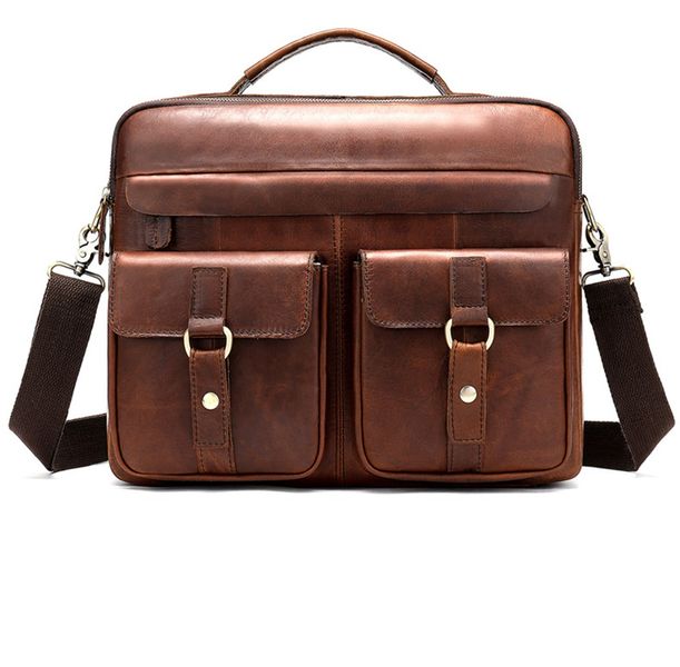 Genuine Leather Cowhide Casual Shouder Bag Reddish brown