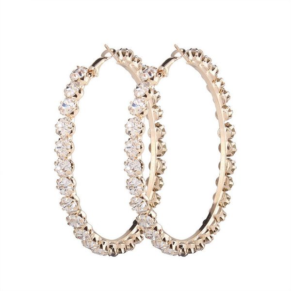 Cubic Zirconia Women's Hoop Gold Earrings - 55mm