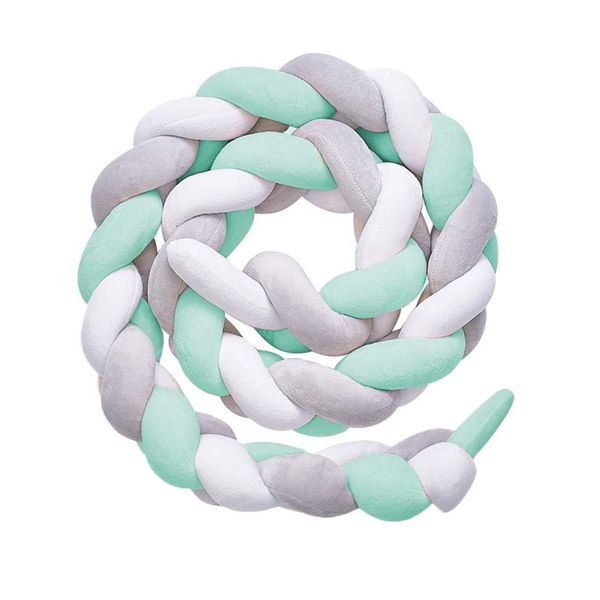 Totland Baby Braided Crib Bumper 2M - Grey, Mint Green &amp; White