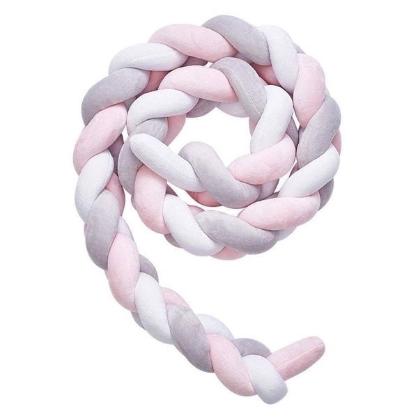 Totland Baby Braided Crib Bumper 2M - Grey, Pink &amp; White