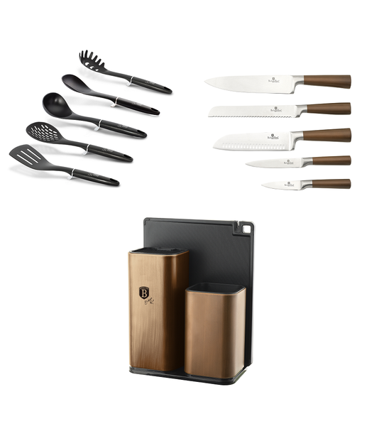 Berlinger Haus 12 Piece Knife Set with Stand and Cutting Board - Black Rose