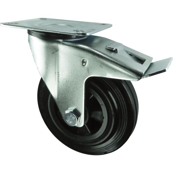 Atlas Braked Swivel Plate 80Mmrubber Tyre Poly Centre