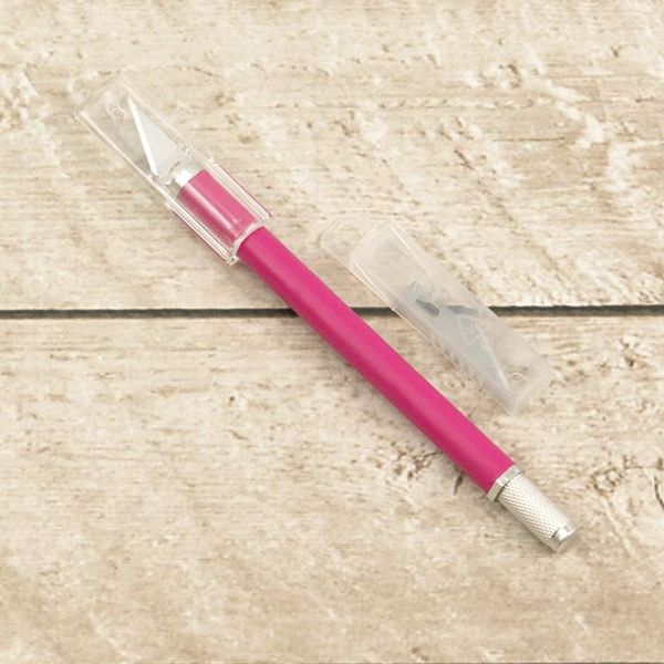 Precision Craft Knife with Pink Rubber Handle + 5 Blades