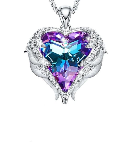 Civetta Spark Angel Wing Neckalce- with Swarovski Purple Crystal