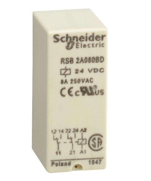 Schnieder, General Purpose Relay, RSB Series, Interface, DPDT, 24 VDC, 8 A