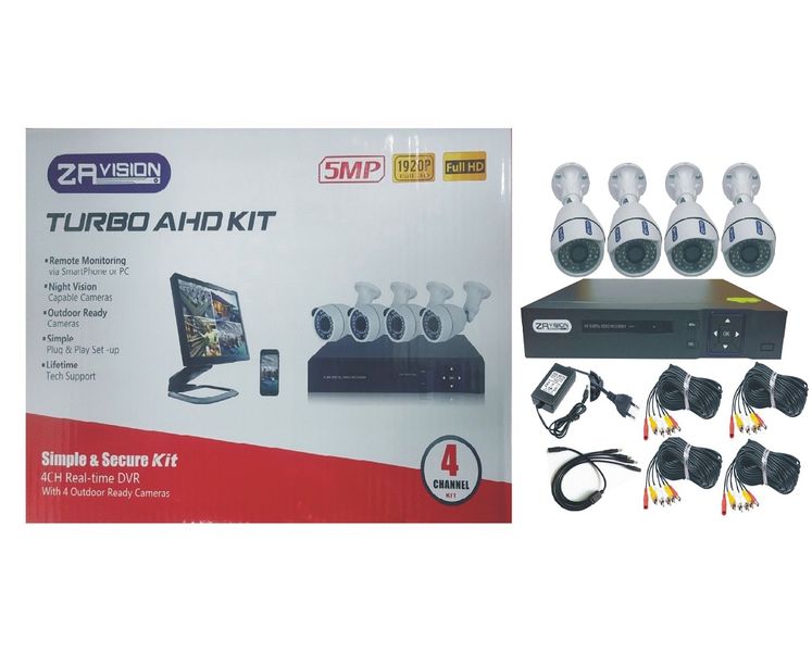 Zavision 4CH 1MP Metal Bullet AHD CCTV kit With 20m Ready Cables
