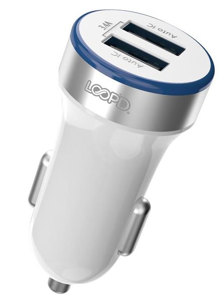 LOOP'D 2 Port 3.4A Car Charger - White