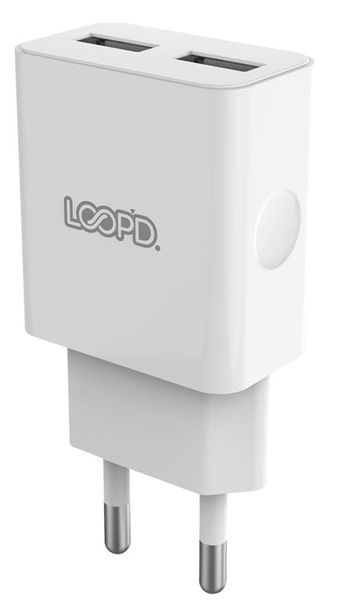 LOOP'D 2 Port 3.0A Wall Charger - White
