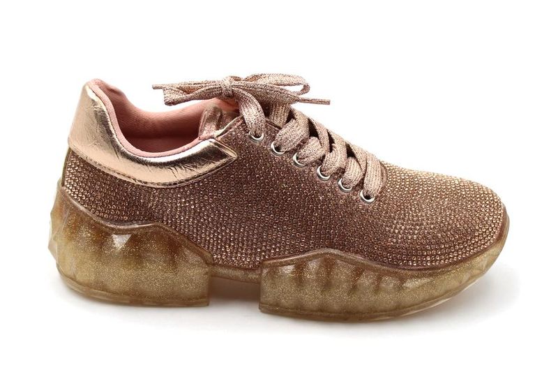 LaMara Raven Runway glitter-faux leather platform trainers rose gold