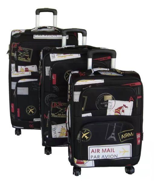 3 Piece Graphic Art PU Leather Travel Luggage Bag Set