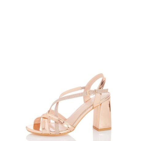 quiz rose gold block heel sandals