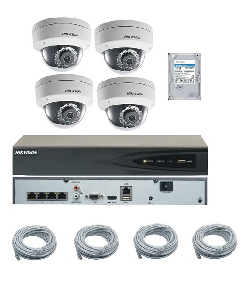 Hikvision 4ch Plug &amp; Play IP Kit With 2MP IP Dome Cameras