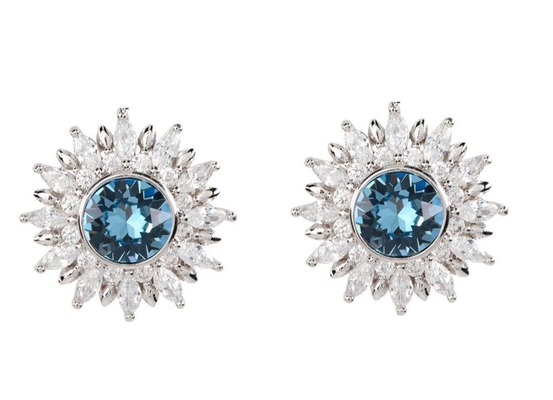 Civetta Spark Poppy Studs - Swarovski Aquamarine Crystal Silver