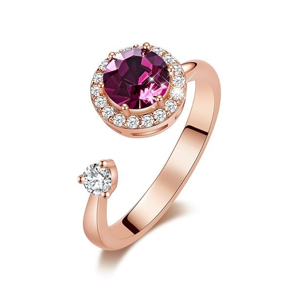 CDE Rotating Birthstone Ring with Swarovski Crystals - February