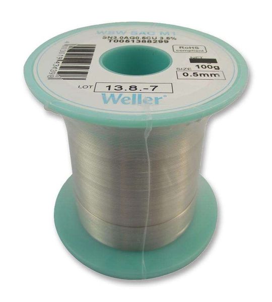 Weller, 0.5mm, Solder Wire, 96.5/3/0.5, 221°C, 100g, T0051388499