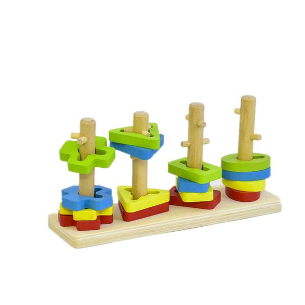 Unlock Four Sets of Column Wooden Educational Learning Toy