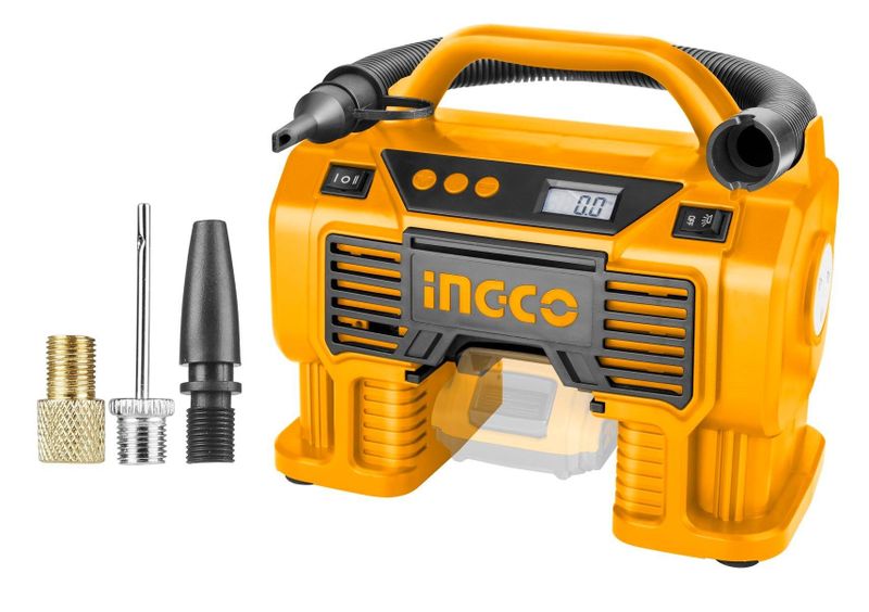 INGCO - Auto Air Compressor with Adaptors (Lithium-Ion - P20S Range)-20V