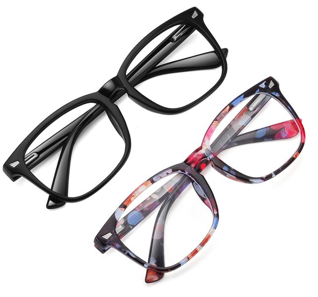 Sophie Moda - Fashion Computer Glasses Anti Blue Light: Black/Floral (2Pack)