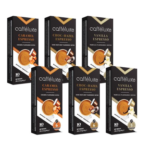 Caffeluxe Nespresso Compatible Flavoured Trio Coffee Capsules - 60 Pack