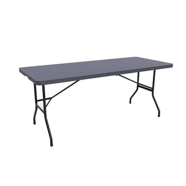Fine Living - Folding Table 1.8m- Black Slatted Emboss