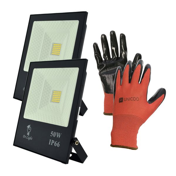 Unicoo Gloves and 2 Dr Light FLY 50W Slim SMD LED Flood Lights Value Pack