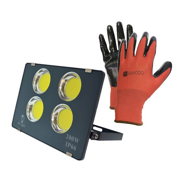 Unicoo Gloves and Dr Light FLM 200W Slim COB LED Flood Light Value Pack