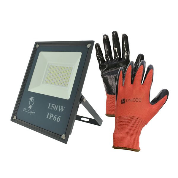 Unicoo Gloves and Dr Light FLG 150W Slim SMD LED Flood Light Value Pack
