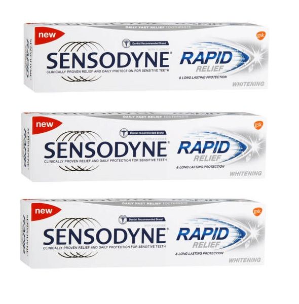 Sensodyne - Rapid Relief Toothpaste - Whitening (3 x 75ml)