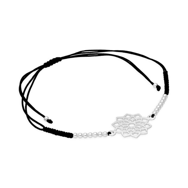 Sterling Silver &amp; Black Cord Crown Chakra Bracelet