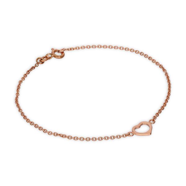 Rose Gold Plated Silver Heart Rolo Bracelet