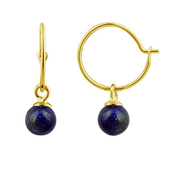 Gold Plated Silver Lapis Ball Charm Hoops