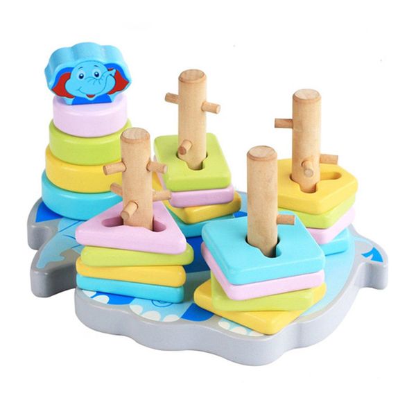 Preschool Education Toy Wooden Cartoon Elephant Shape Column
